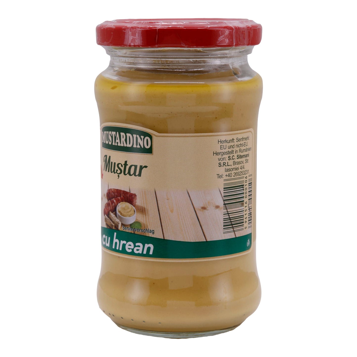 Senf Mustardino Muștar cu Hrean | Mit Meerrettich veredelter Senf | 280 g