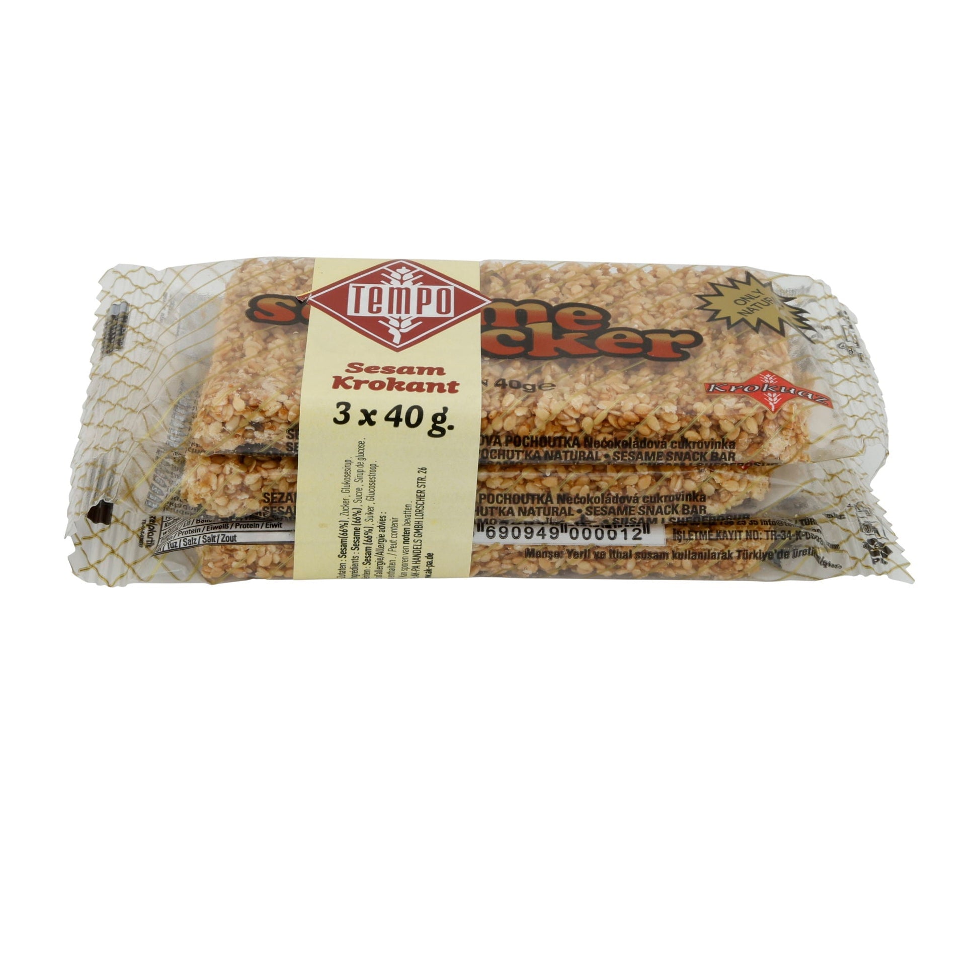 Sesamriegel Tempo | Sesam Krokant | Süß, 3 x 40g | 120g TEMPO