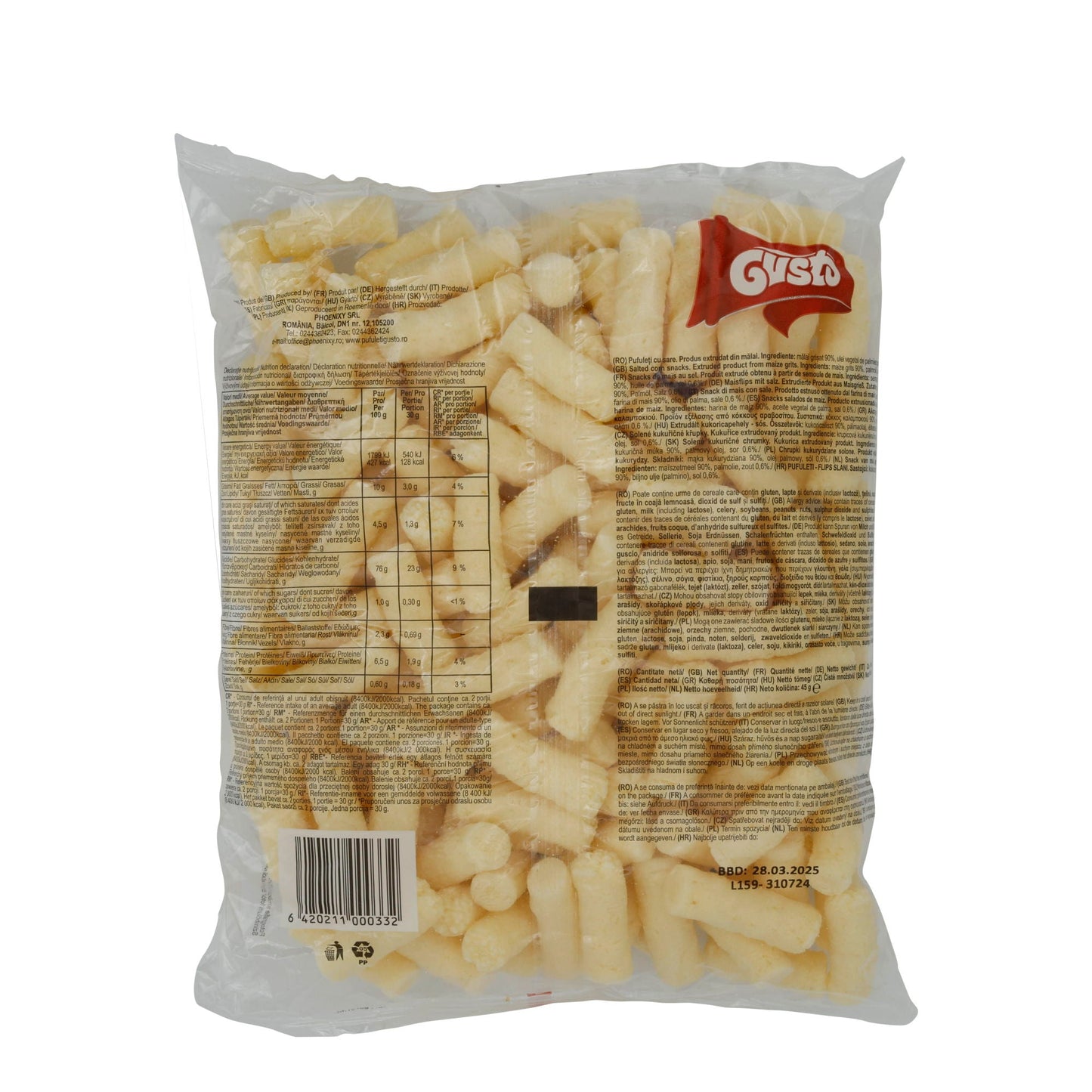 Snack Gusto Pufuleti | Leicht & knusprig | Puffmais-Snacks | 45 g