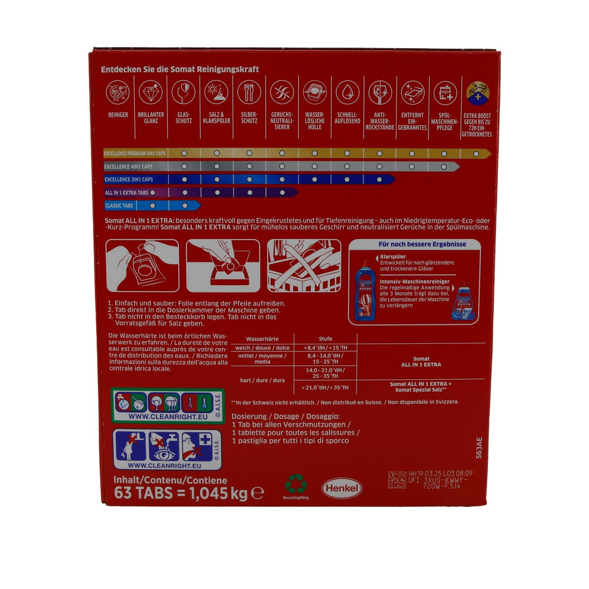 Somat Spülmaschinentabs | All in 1 Extra | 63 Tabs | 1,045 kg SOMAT