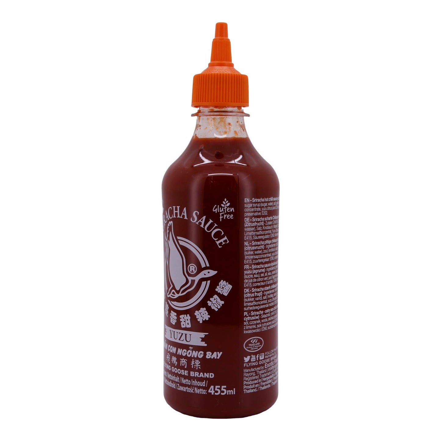 Sriracha Sauce Yuzu Flying Goose | Scharfe Chilisauce mit Zitrusgeschmack | 455 ml