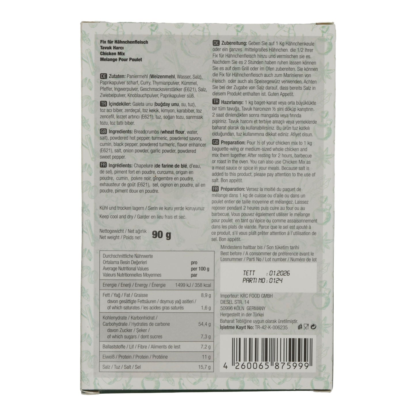 Tavuk Harcı Fix Öz Antep | Gewürz | Für Hähnchenfleisch | 90 g Packung