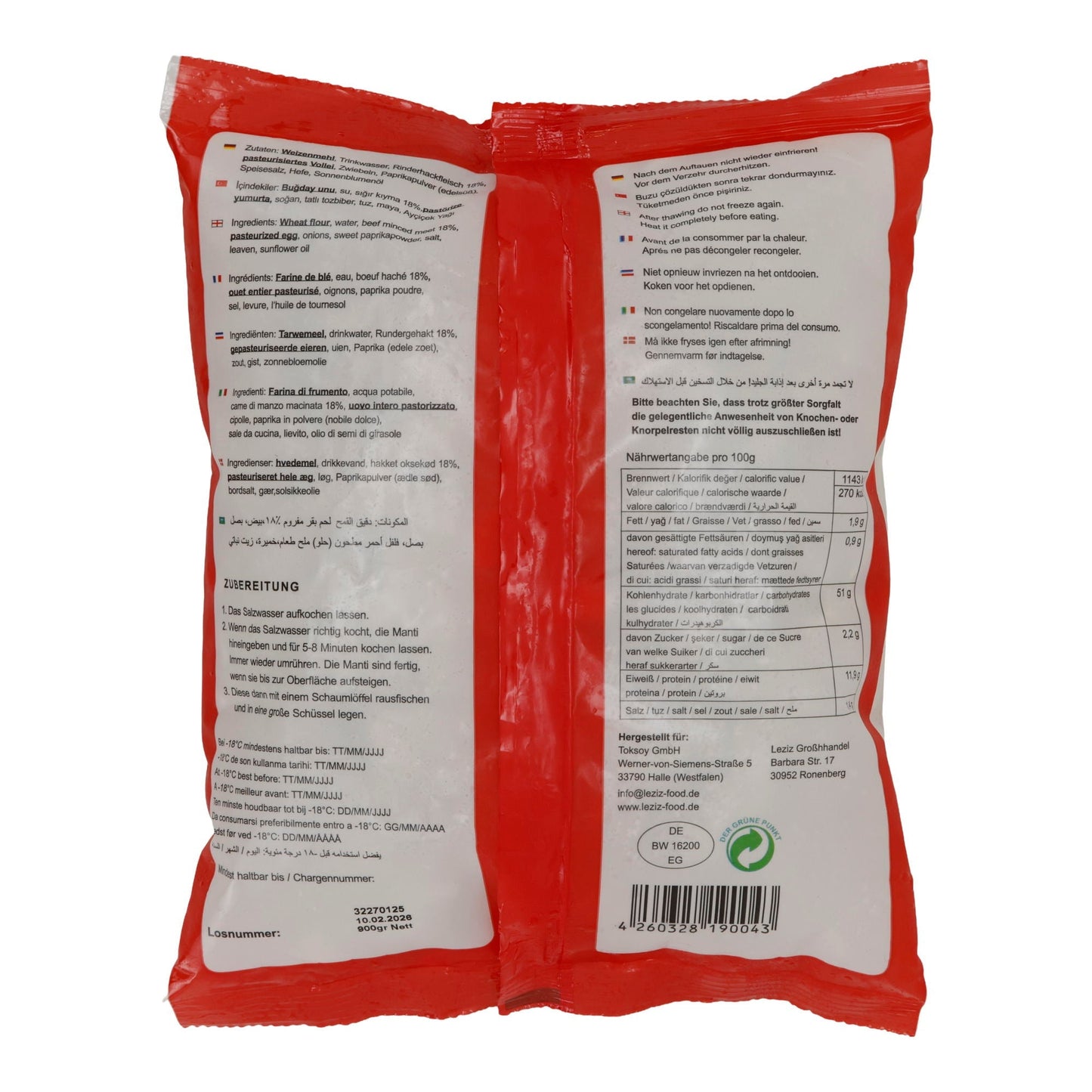 Teigtaschen Leziz | Kayseri Manti | Türkisch, Rindfleischfüllung, Halal, tiefgefroren | 1000 g LEZIZ
