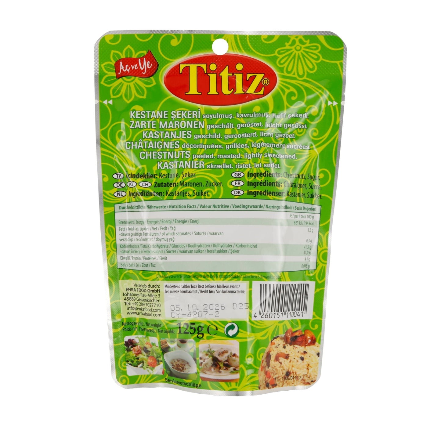 Titiz | Kestane Şekeri – Zarte Maronen | geschält, geröstet & leicht gesüßt | 125 g