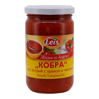 Tomatensoße Leis | Kobra | Scharf, mit Meerrettich & Knoblauch | 280 ml