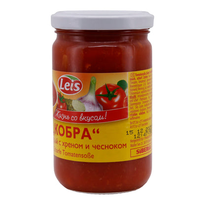 Tomatensoße Leis | Kobra | Scharf, mit Meerrettich & Knoblauch | 280 ml