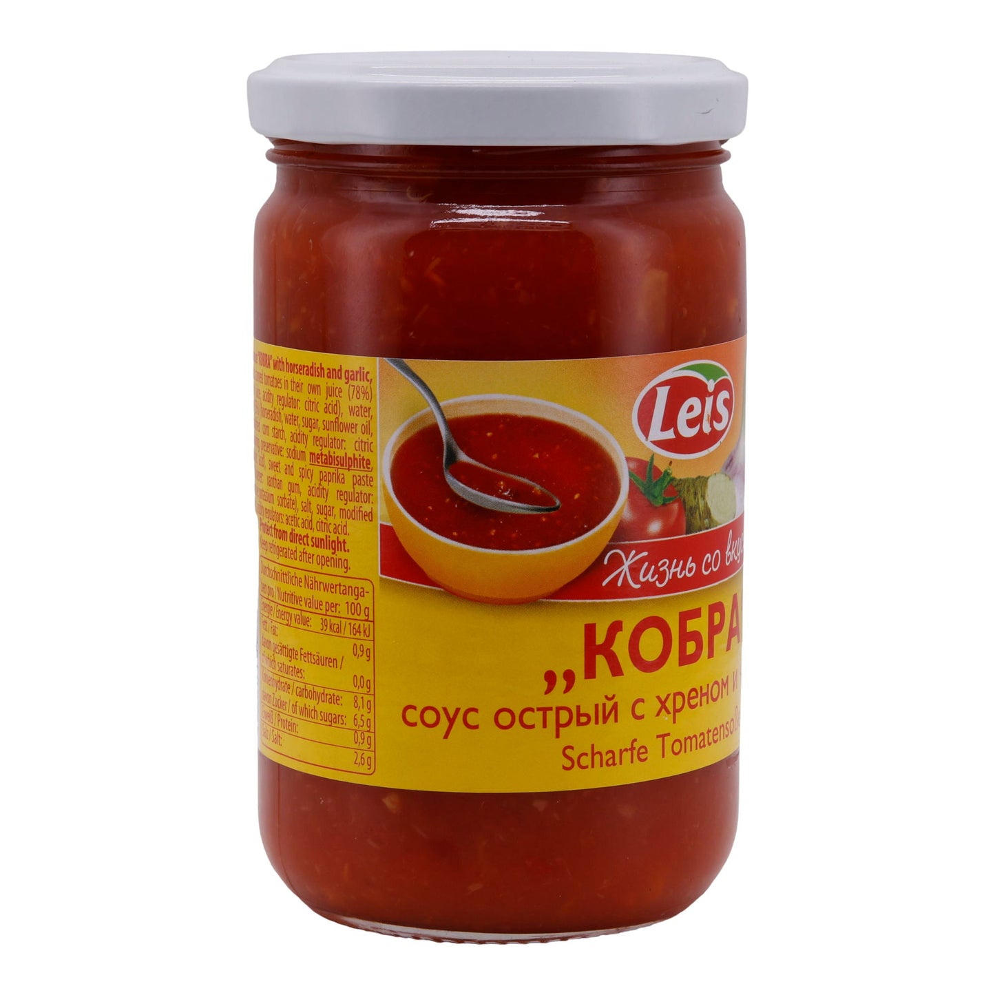 Tomatensoße Leis | Kobra | Scharf, mit Meerrettich & Knoblauch | 280 ml