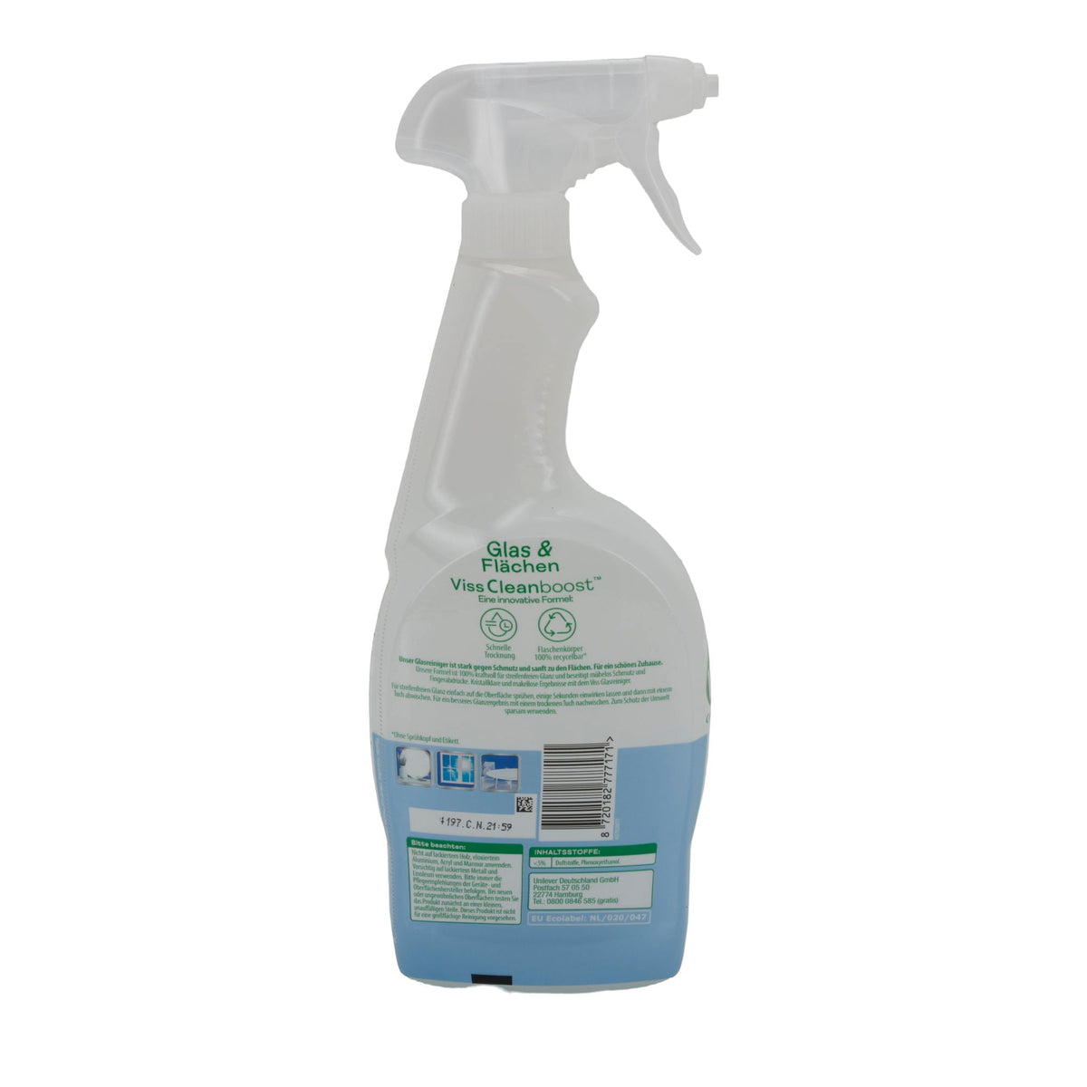 Viss Glasreiniger Cleanboost | Glas & Flächen | Streifenfreier Glanz & Anti-Fingerabdruck | 750 ml VISS