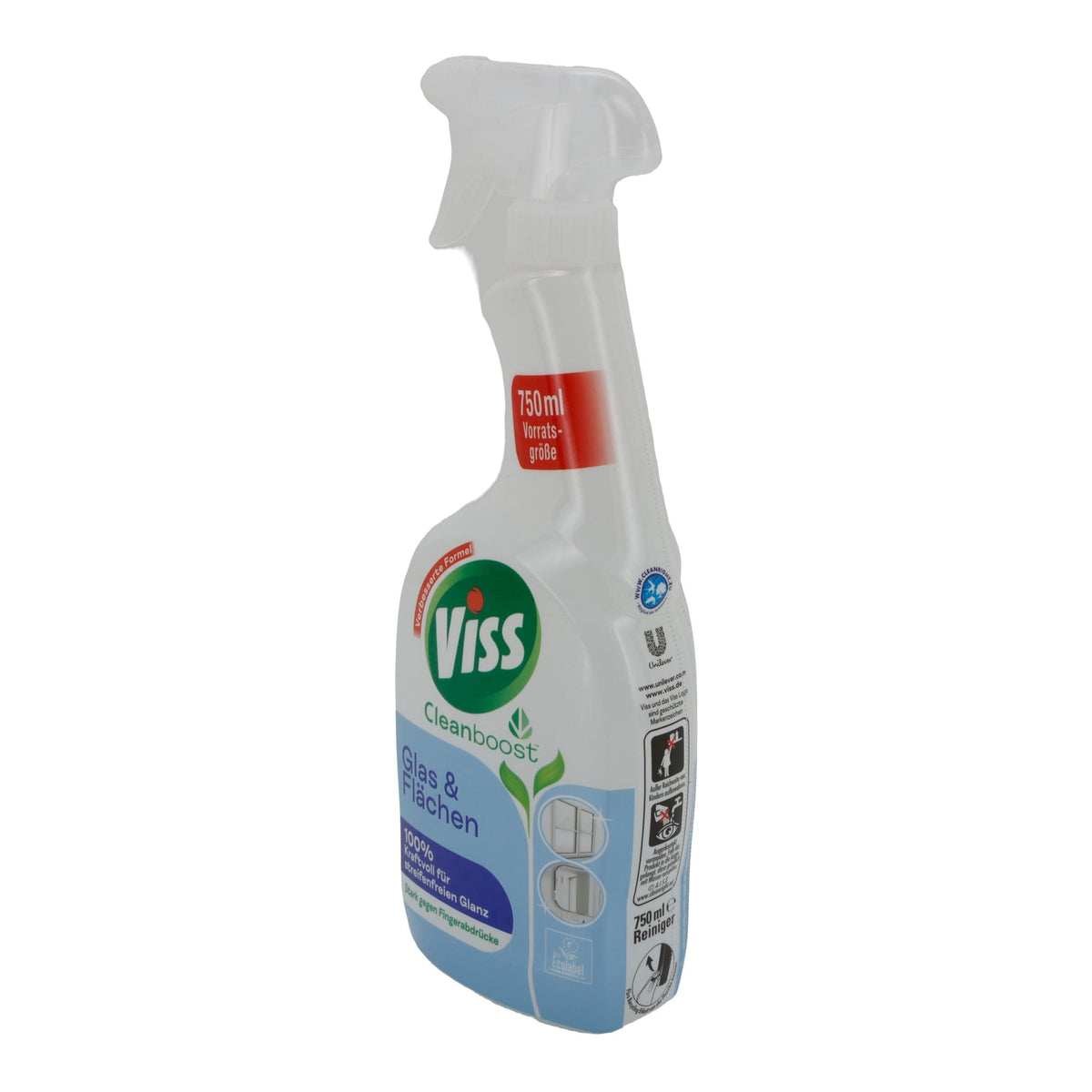 Viss Glasreiniger Cleanboost | Glas & Flächen | Streifenfreier Glanz & Anti-Fingerabdruck | 750 ml VISS