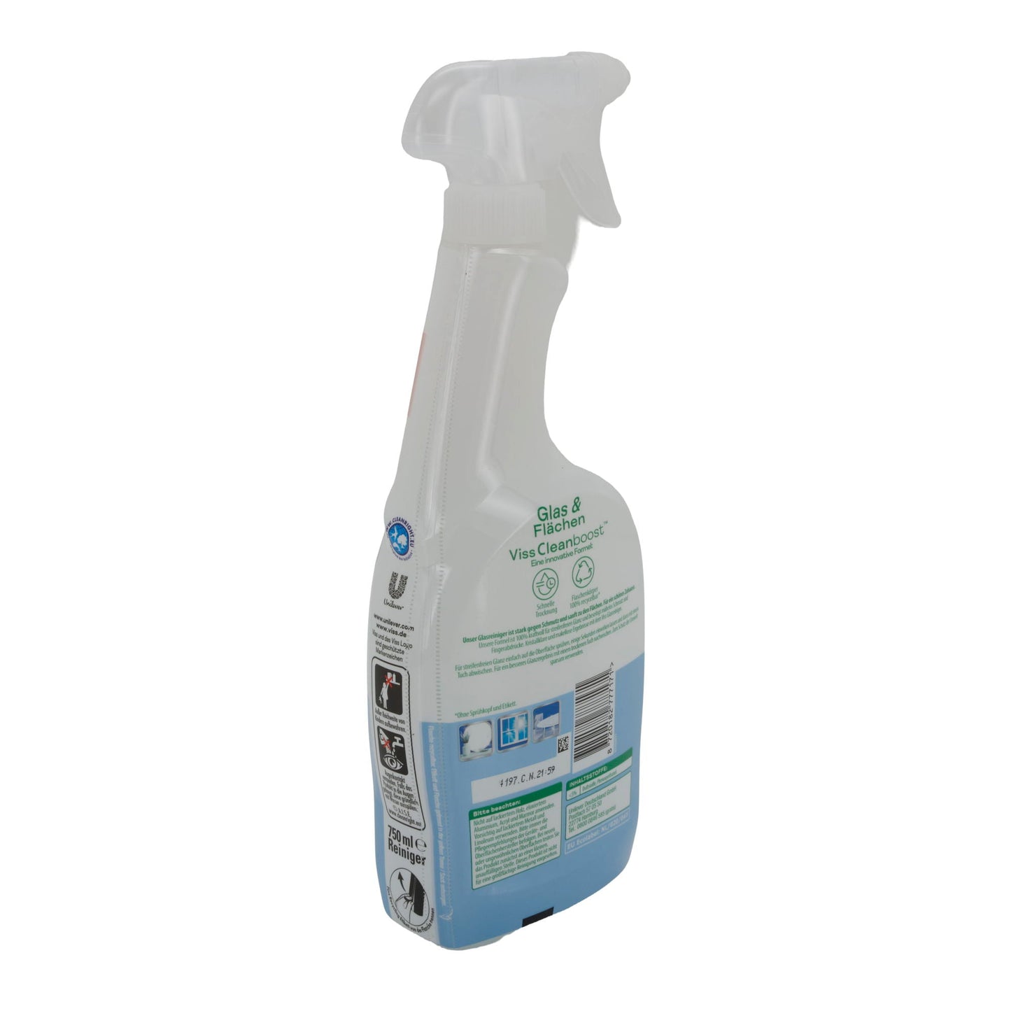 Viss Glasreiniger Cleanboost | Glas & Flächen | Streifenfreier Glanz & Anti-Fingerabdruck | 750 ml