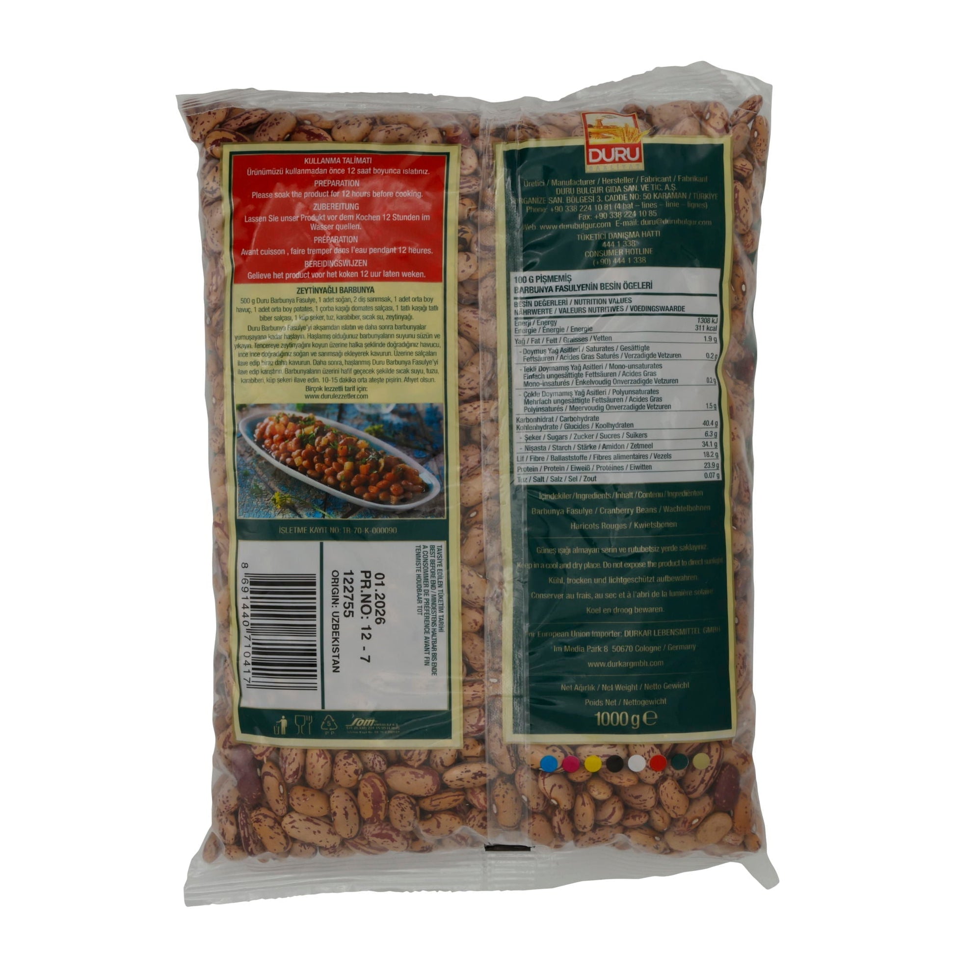 Wachtelbohnen Duru | Barbunya Fasulye | Nährstoffreich, für herzhafte Gerichte | 1 kg DURU