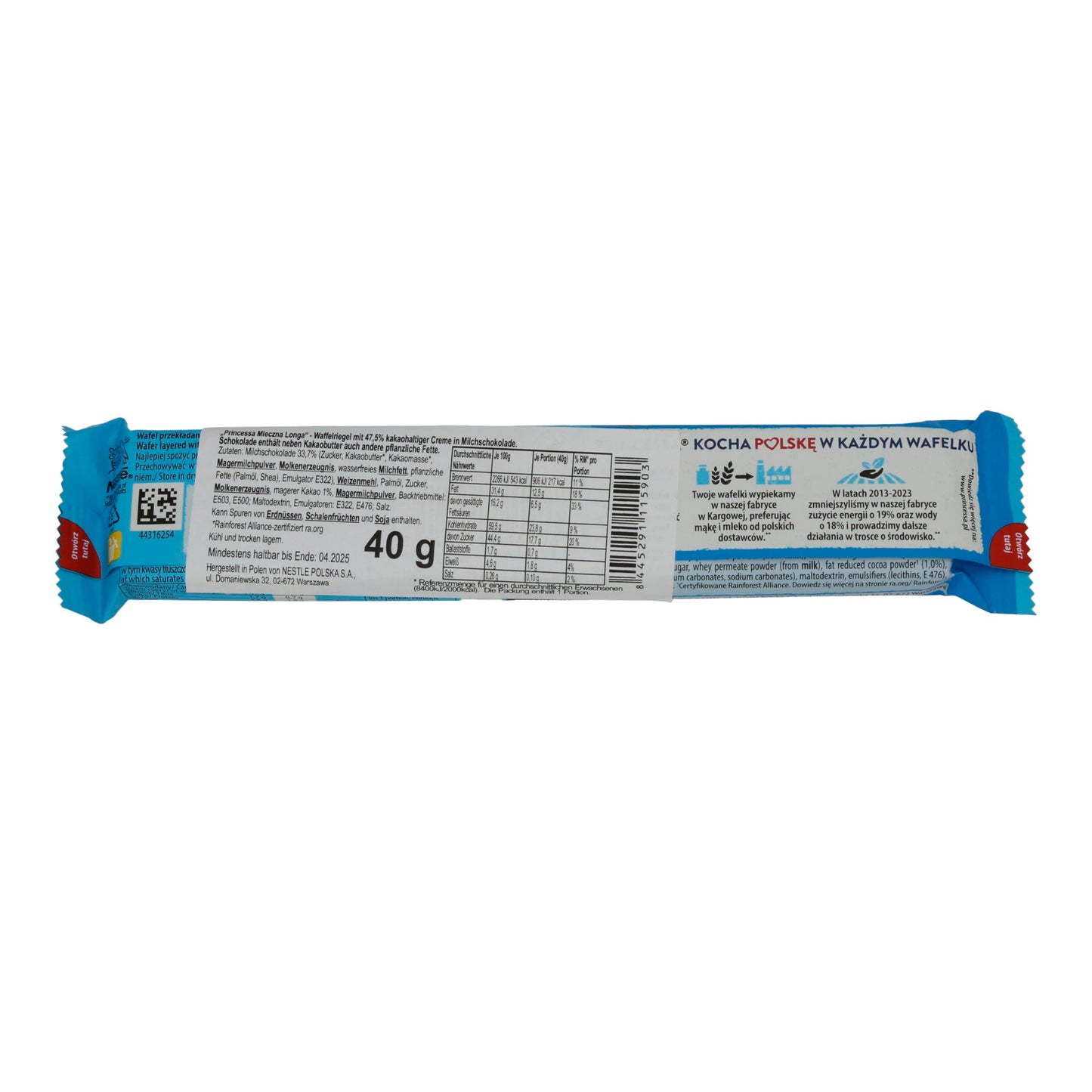 Waffelriegel Nestlé Princessa Longa Mleczna mit Schokoladencremefüllung | 40 g - Taste Your World