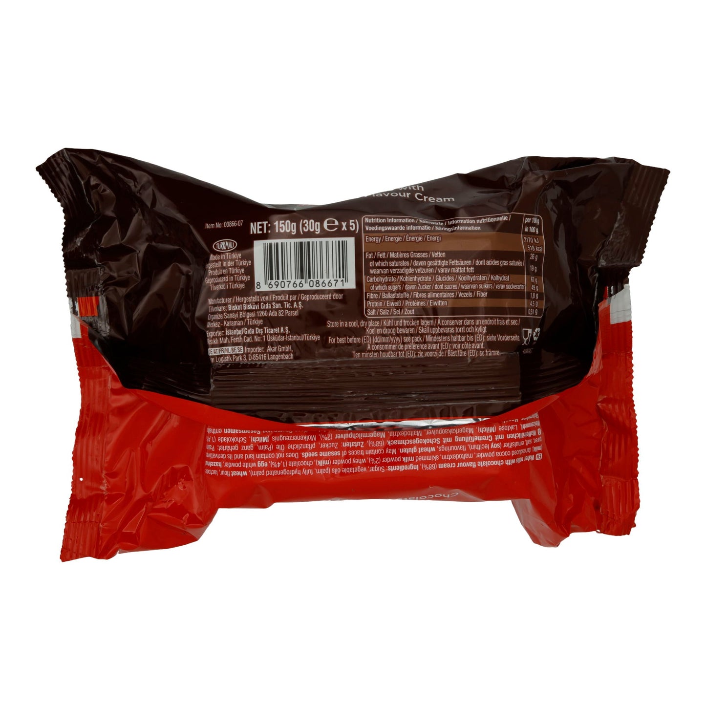 Waffelröllchen Ülker | 9 Kat Tat Rulokat | Mit Schokoladencreme | 150 g (5 x 30 g)