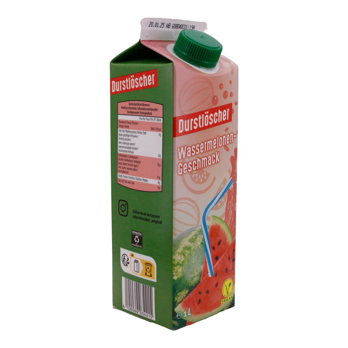 Wassermelonen-Geschmack Durstlöscher | Vegan | Erfrischungsgetränk mit natürlichem Aroma | 1 Liter DURSTLÖSCHER