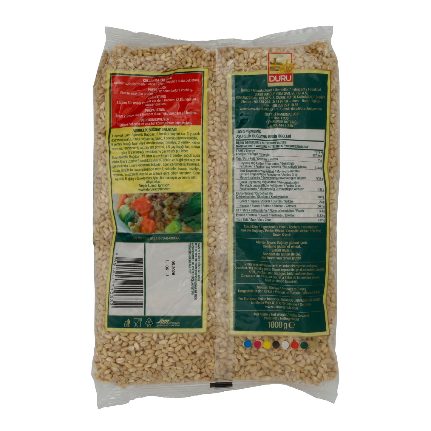 Weizen Duru | Aşurelik Bugday | Geschält, für Aşure, Suppen & Salate | 1 kg DURU