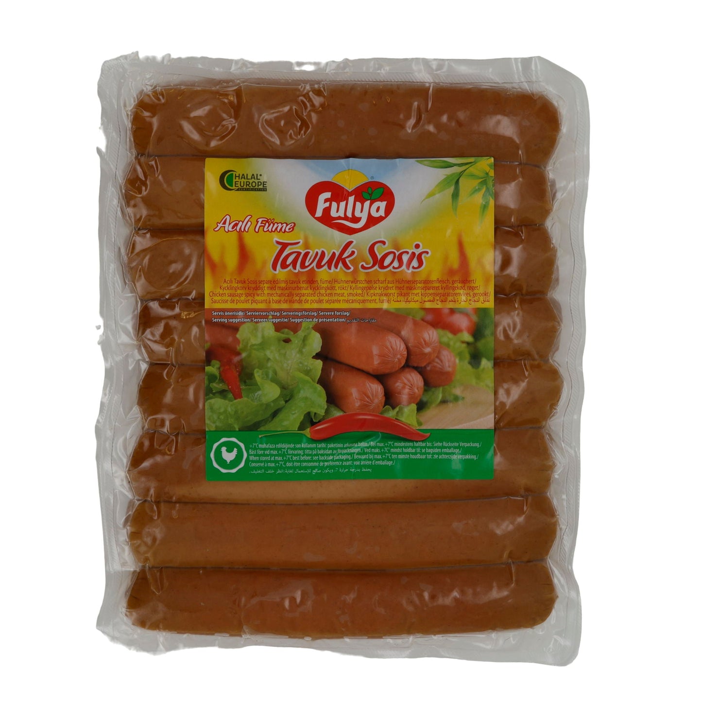 Würstchen Fulya | Acılı Füme Tavuk Sosis | Scharf, geräuchert, Halal-Hähnchen | 800 g