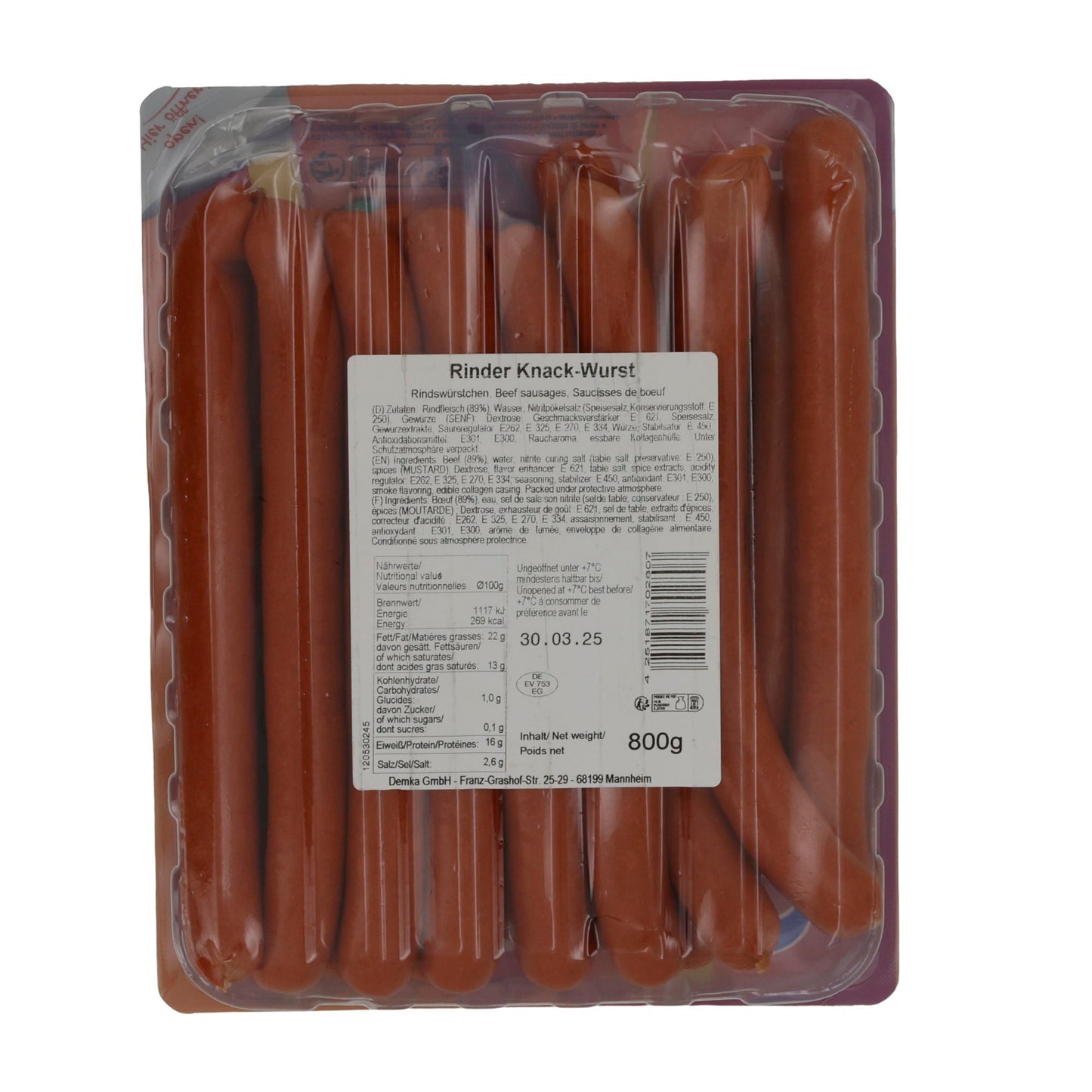 Würstchen Özyörem | Rinder Knack-Wurst | Halal-zertifiziert, knackig | 800 g