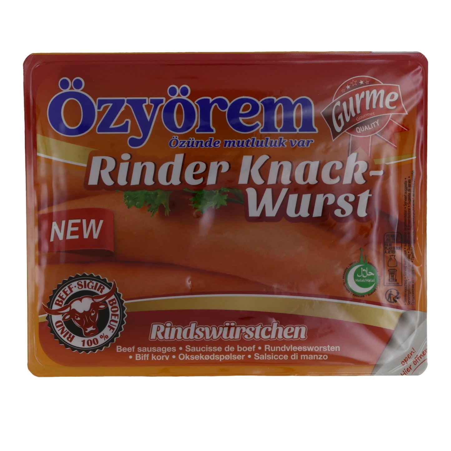 Würstchen Özyörem | Rinder Knack-Wurst | Halal-zertifiziert, knackig | 800 g