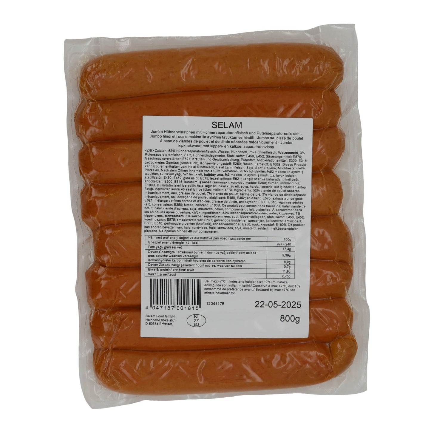Würstchen Selam | Hindi Sosis | Halal-Putenwürstchen, Grill & Pfanne | 800 g SELAM