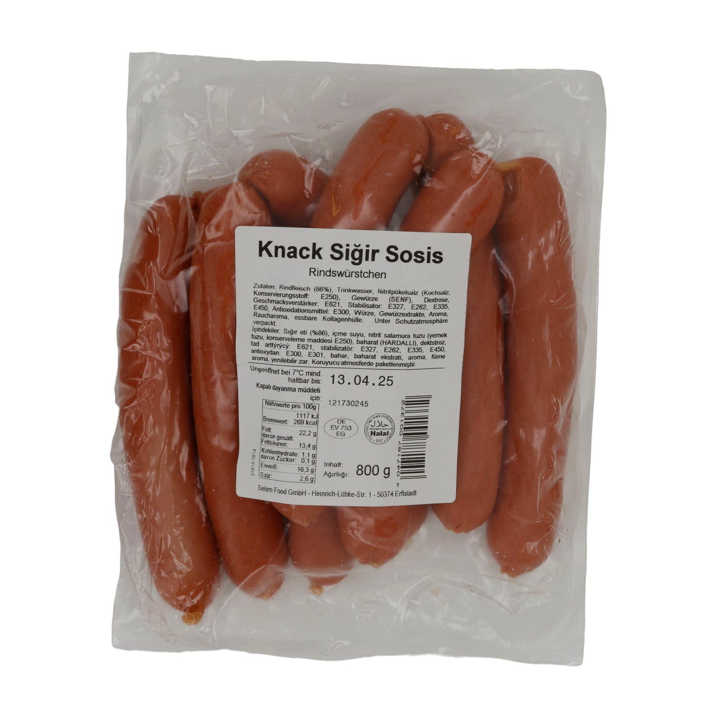 Würstchen Selam | Sığır Knack Sosis | Halal-Rindswürstchen, würzig | 800 g