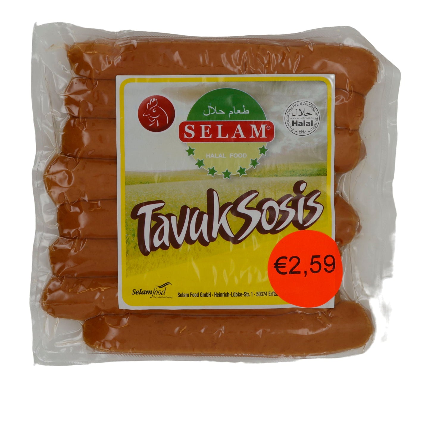 Würstchen Selam | Tavuk Sosis | Halal-Hähnchenwürstchen, vielseitig | 400 g