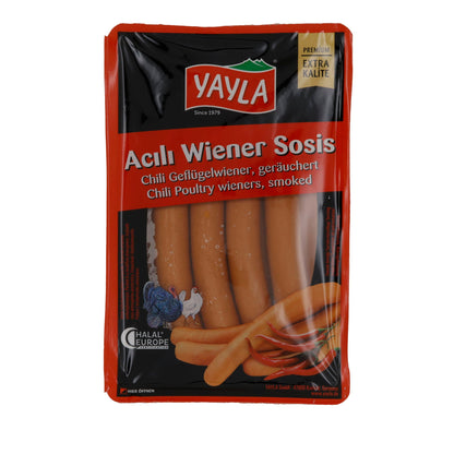 Würstchen Yayla | Acılı Wiener Sosis | Geräuchert, Geflügel, mit Chili | 400 g