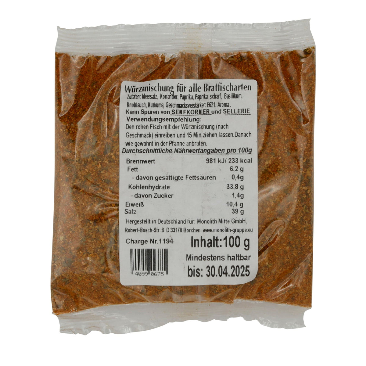 Würzmischung für Bratfisch | Gewürz | Aromatische Gewürzmischung mit Meersalz für Fischgerichte | 100 g