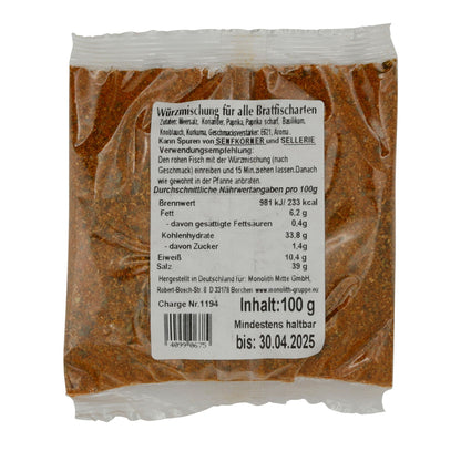 Würzmischung für Bratfisch | Gewürz | Aromatische Gewürzmischung mit Meersalz für Fischgerichte | 100 g Chozjajuschka