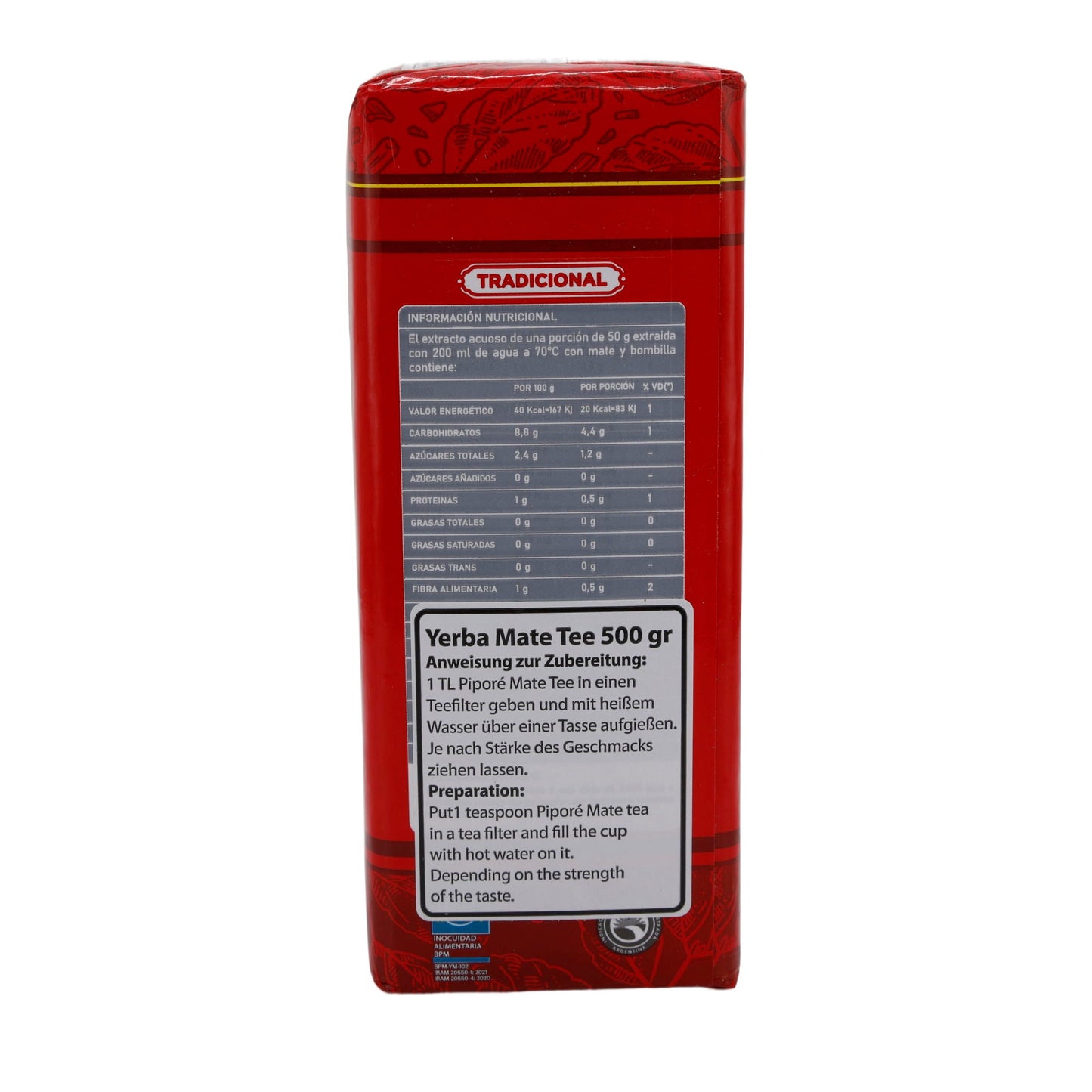 Yerba Mate Tee Piporé Clásica | Traditionell, glutenfrei und mit natürlicher Reifung | 500 g Packung