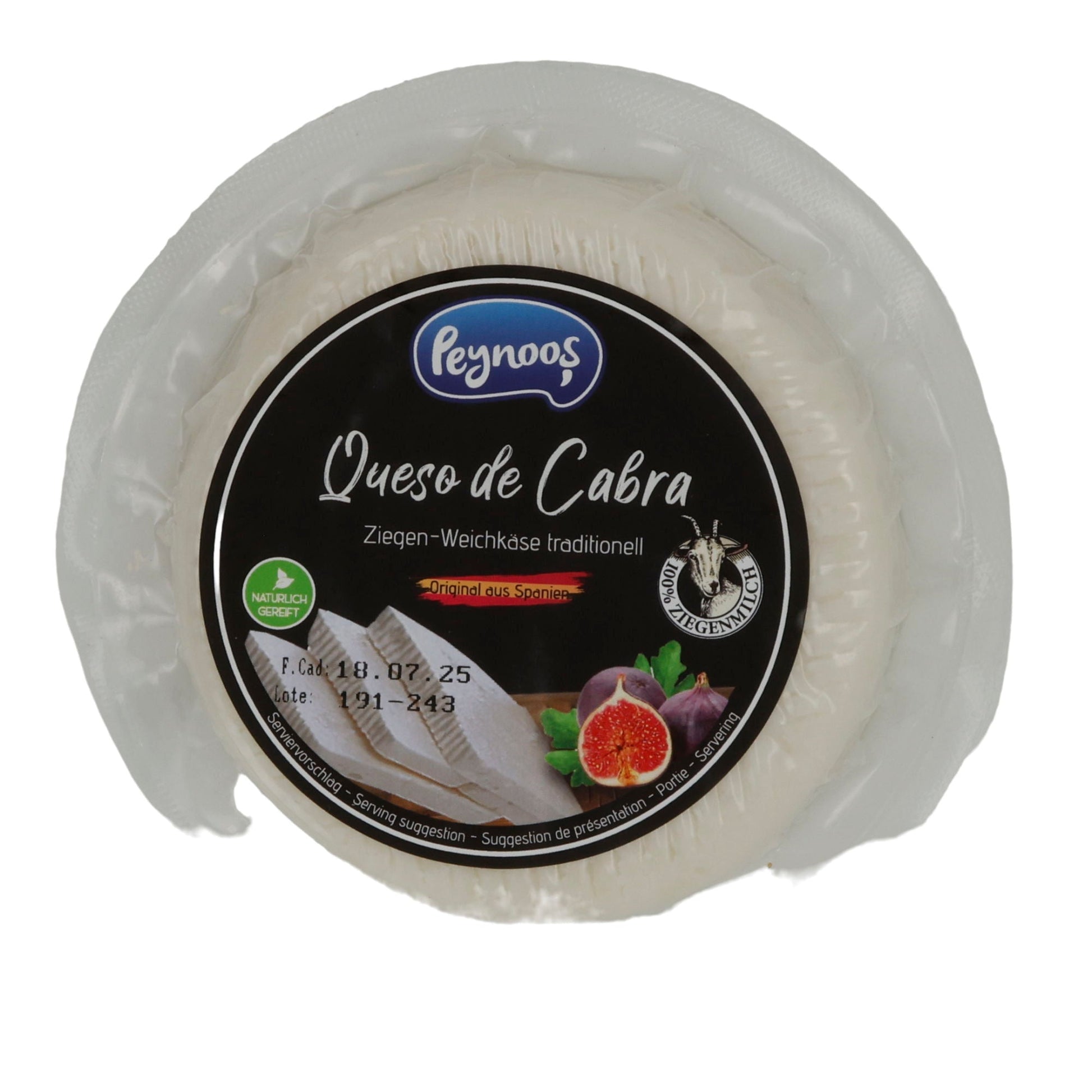 Ziegenkäse Peynoos Queso de Cabra | Käse | Spanischer Ziegenweichkäse mit 45 % Fett i. Tr. | 300 g PEYNOOS