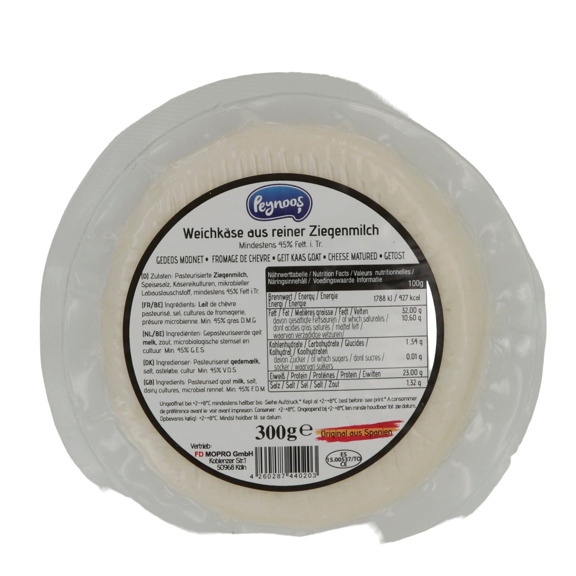 Ziegenkäse Peynoos Queso de Cabra | Käse | Spanischer Ziegenweichkäse mit 45 % Fett i. Tr. | 300 g PEYNOOS