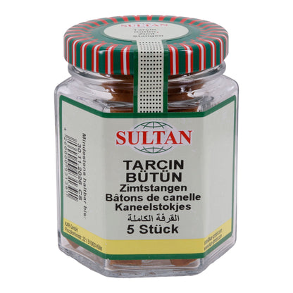 Zimtstangen Sultan | Ganze Zimtstangen | Hochwertig, Aromastäbchen, im Glas | 5 Stück
