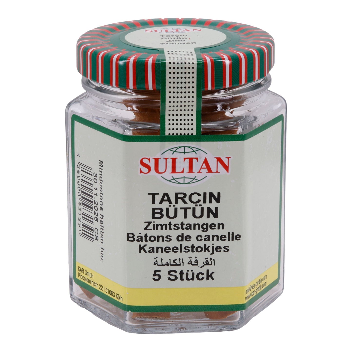 Zimtstangen Sultan | Ganze Zimtstangen | Hochwertig, Aromastäbchen, im Glas | 5 Stück