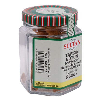 Zimtstangen Sultan | Ganze Zimtstangen | Hochwertig, Aromastäbchen, im Glas | 5 Stück