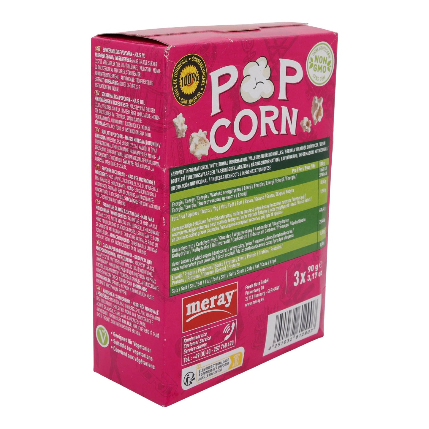 Zuckriges Mikrowellen Popcorn Meray | Süßigkeit | mit Sonnenblumenöl im 3er Pack | 270 g