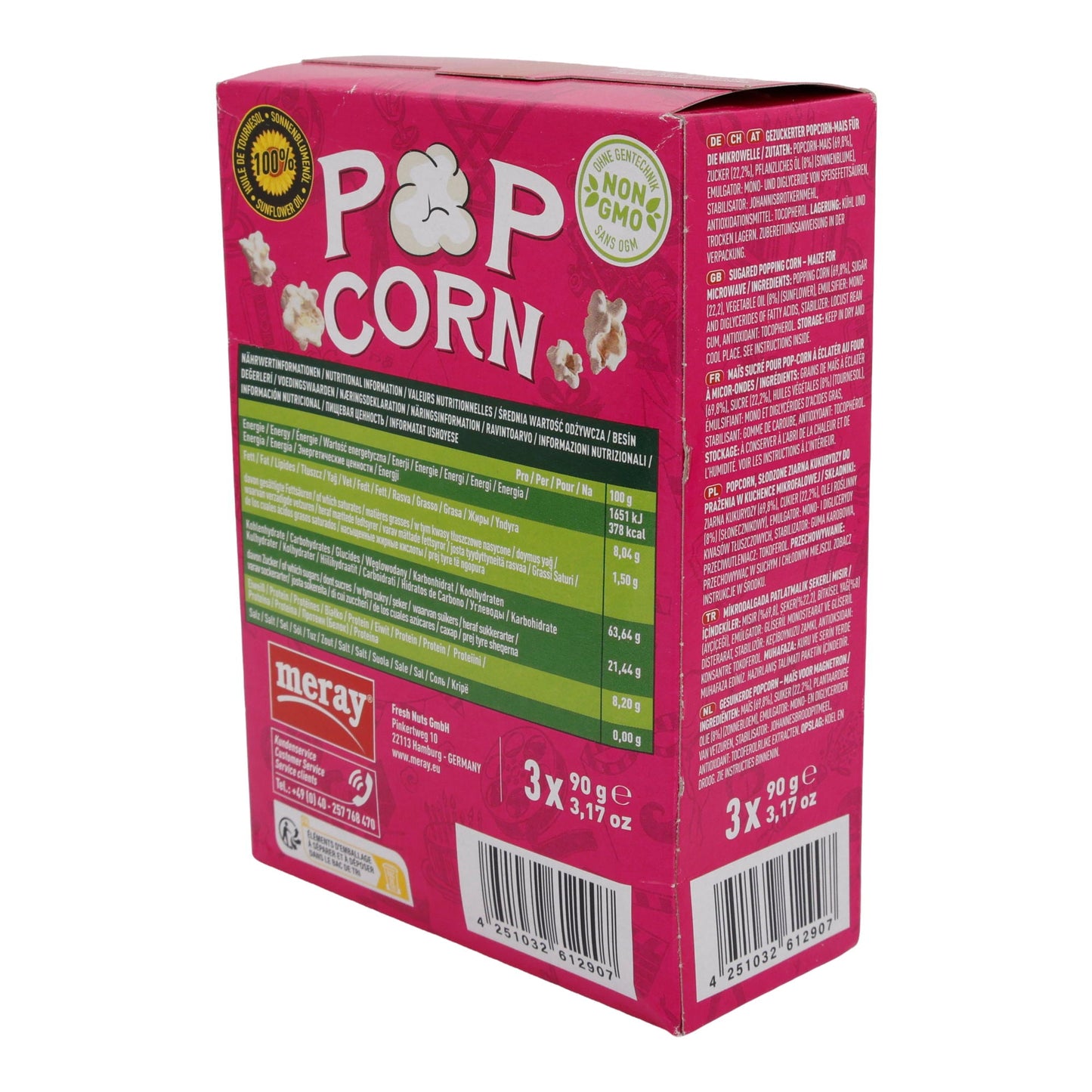 Zuckriges Mikrowellen Popcorn Meray | Süßigkeit | mit Sonnenblumenöl im 3er Pack | 270 g
