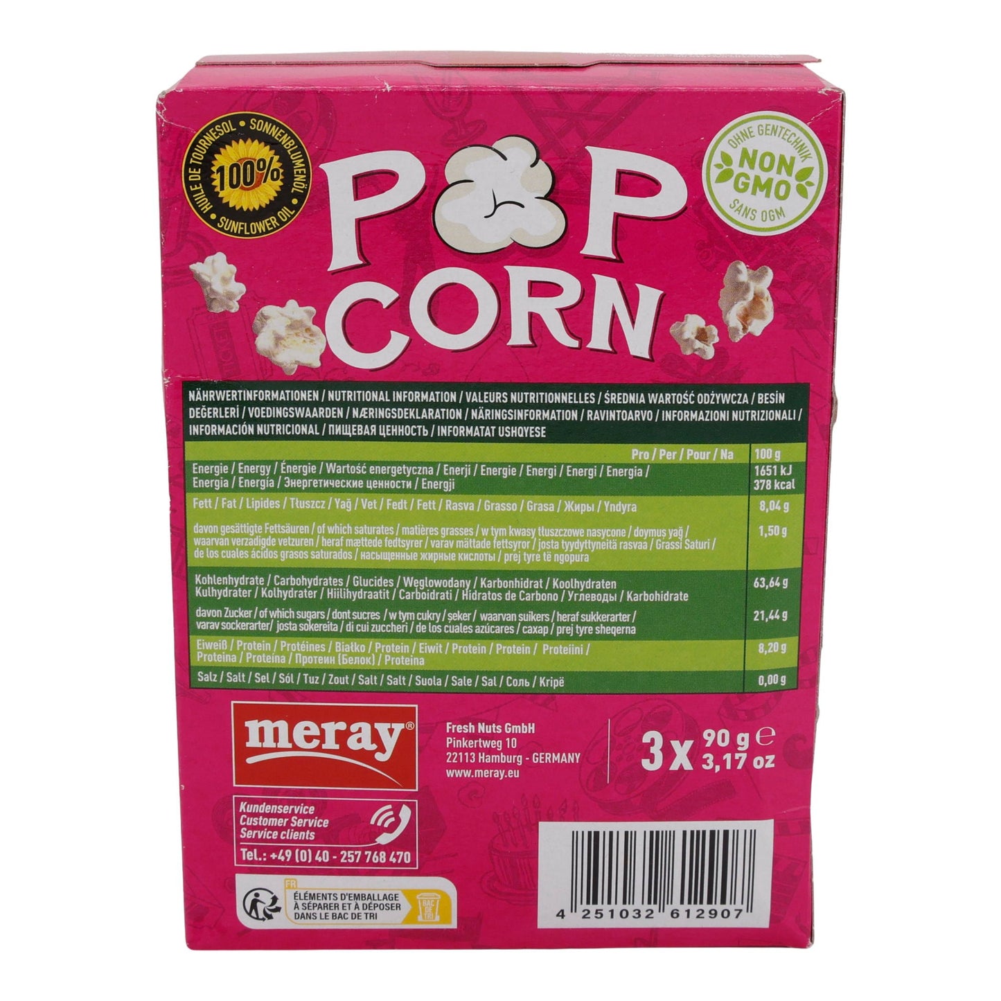 Zuckriges Mikrowellen Popcorn Meray | Süßigkeit | mit Sonnenblumenöl im 3er Pack | 270 g